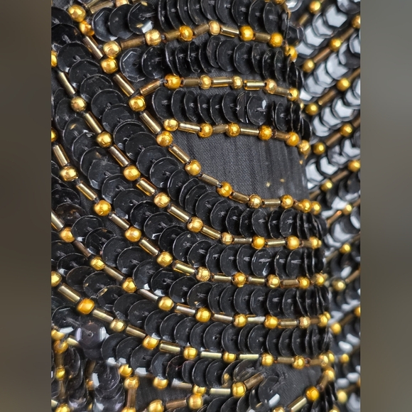 Vintage Royal Feelings Black Gold Beaded Silk Top 2X 80s Sequin Party - Picture 8 of 12